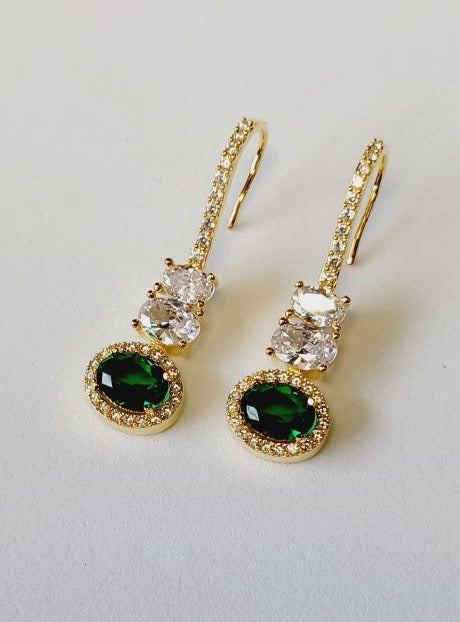 American Diamond Green Alice Drop Earrings in Gold finish