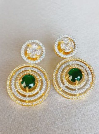 American Diamond Green Amvi Drop Earrings in Gold finish