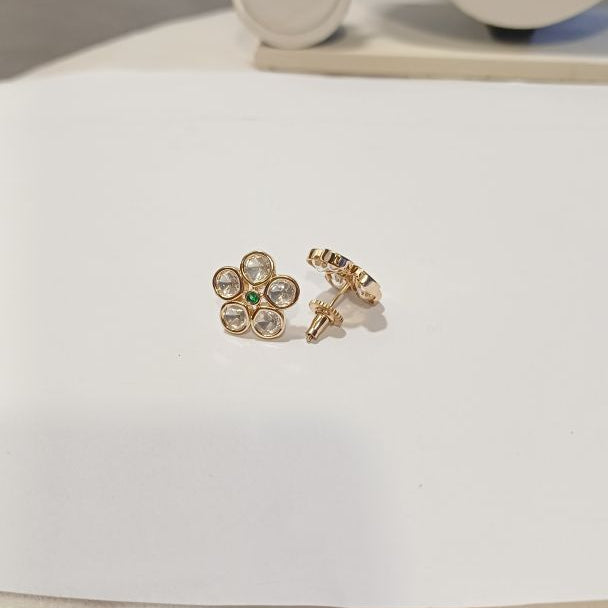 Green Anasia Kundan Studs Gold