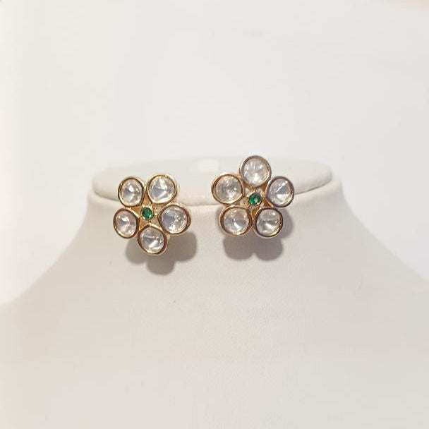 Green Anasia Kundan Studs Earrings with Carat Gold Plating on Brass