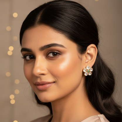 Green Anasia Kundan Studs Gold