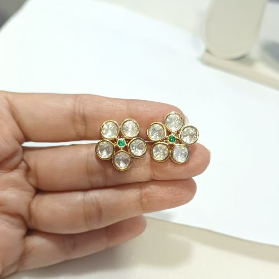Green Anasia Kundan Studs Gold