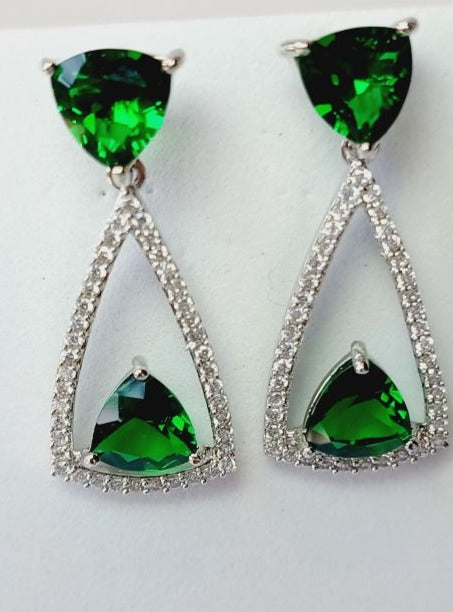 American Diamond Green Anna Drop Earrings in Silver Plating