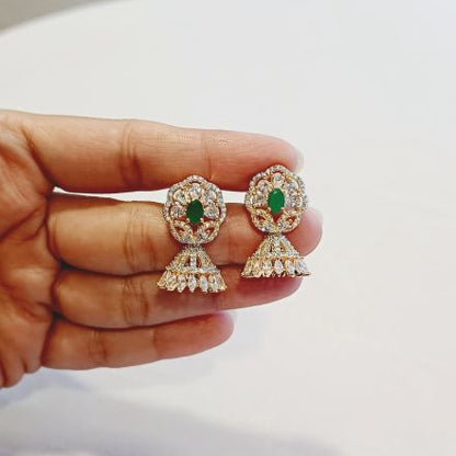 American Diamond Green Ayra Jhumki Earrings 