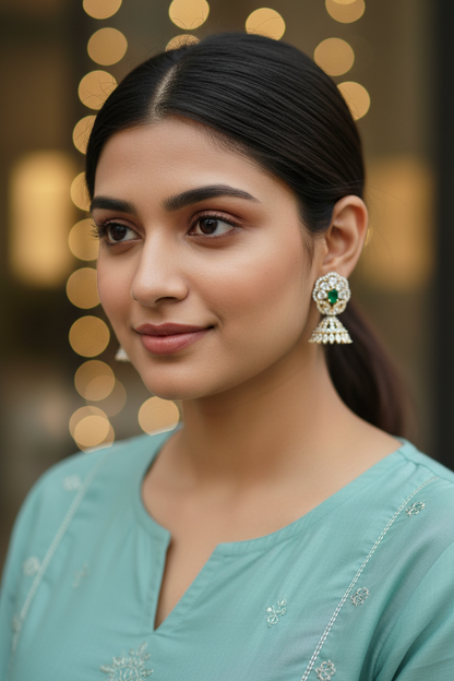 Green Ayra Jhumki - Gold