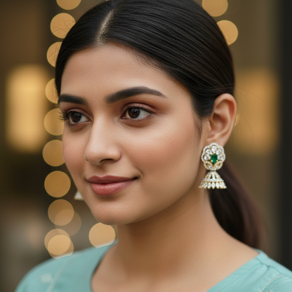 Green Ayra Jhumki - Gold