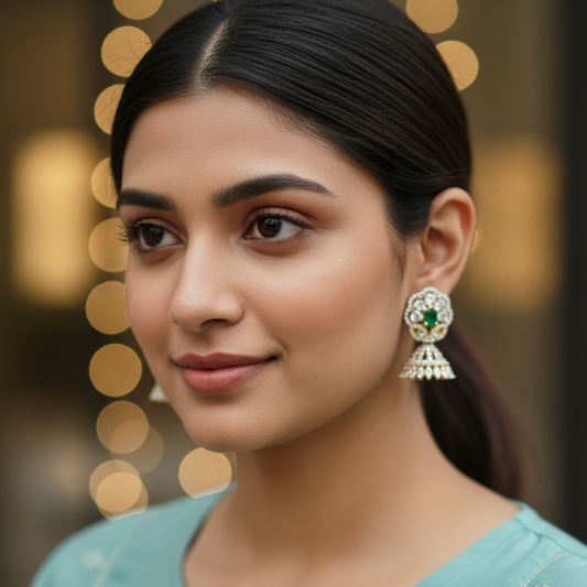 Green Ayra Jhumki - Gold