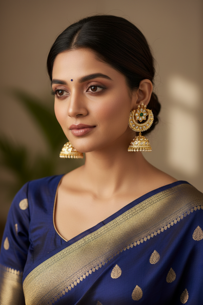 Green Bhama Kundan Chandbali Jhumki