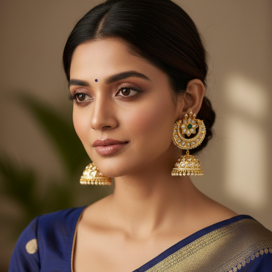 Green Bhama Kundan Chandbali Jhumki