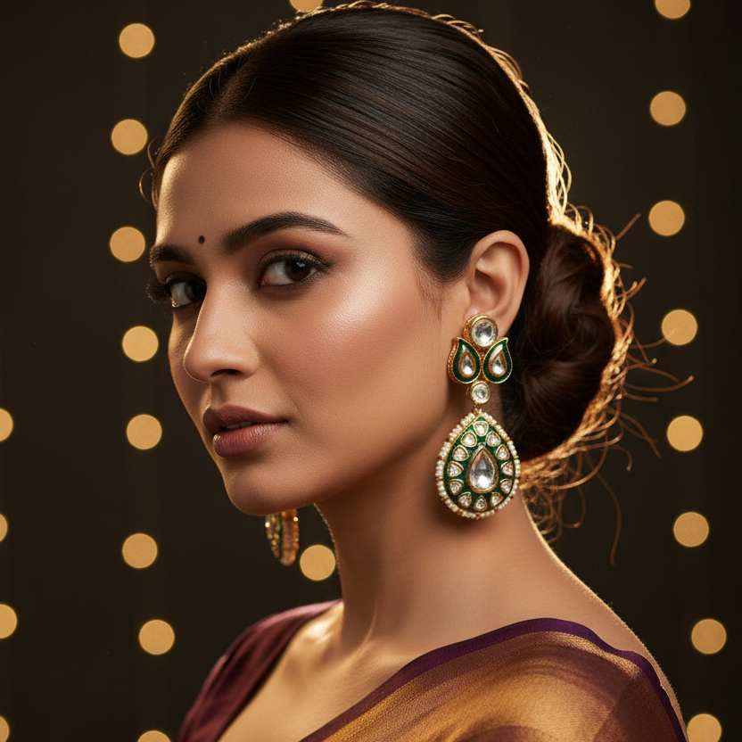 Green Bhatri Kundan Drop