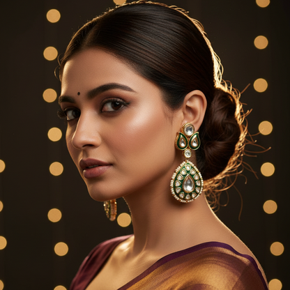 Green Bhatri Kundan Drop