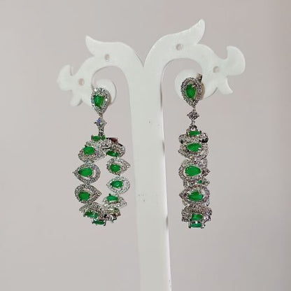 American Diamond Green Bindiya Hoop Earrings