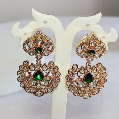 Green Brinda Kundan Drop Earrings