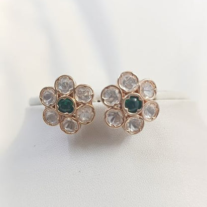 Green Devina Kundan Earrings in Carat Plating on Brass