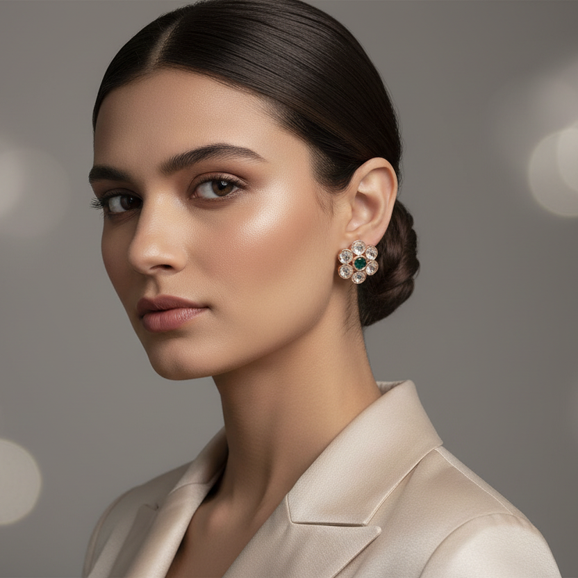 Green Devina Kundan Studs