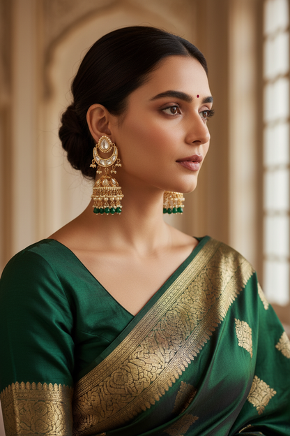 Green Devisha Kundan Chandbali Jhumki