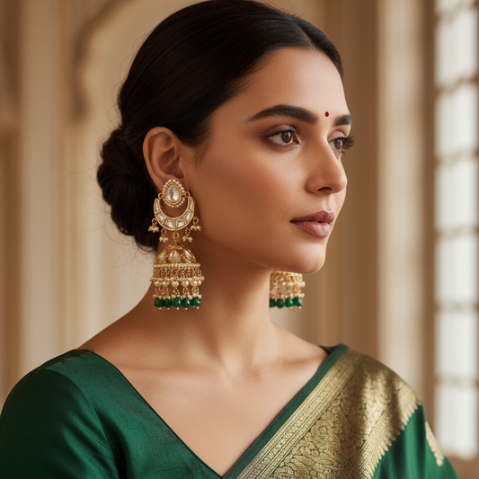 Green Devisha Kundan Chandbali Jhumki