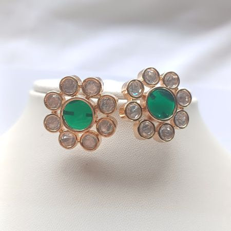 Green Dhanvi Kundan Studs Gold