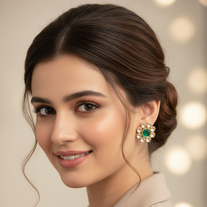 Green Dhanvi Kundan Studs Gold