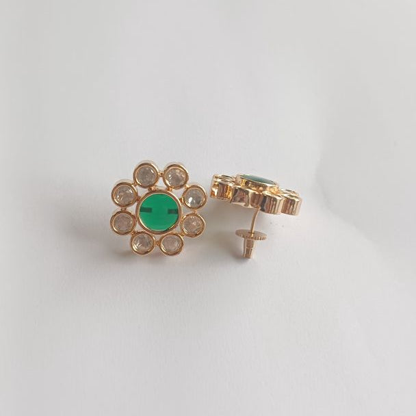 Green Dhanvi Kundan Studs Gold