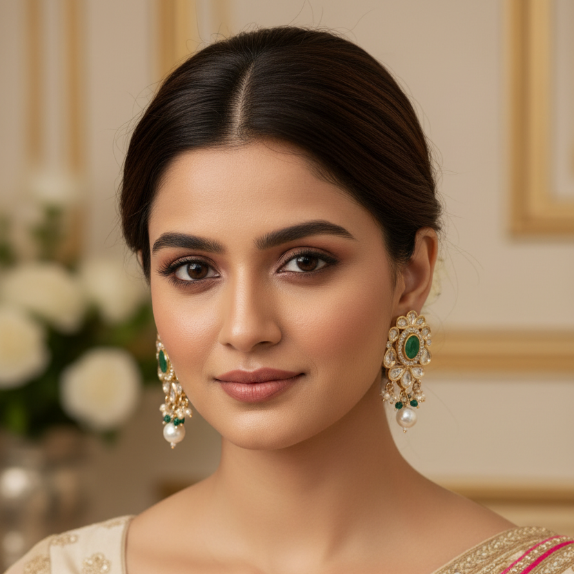 Green Dhara Kundan Drop Gold