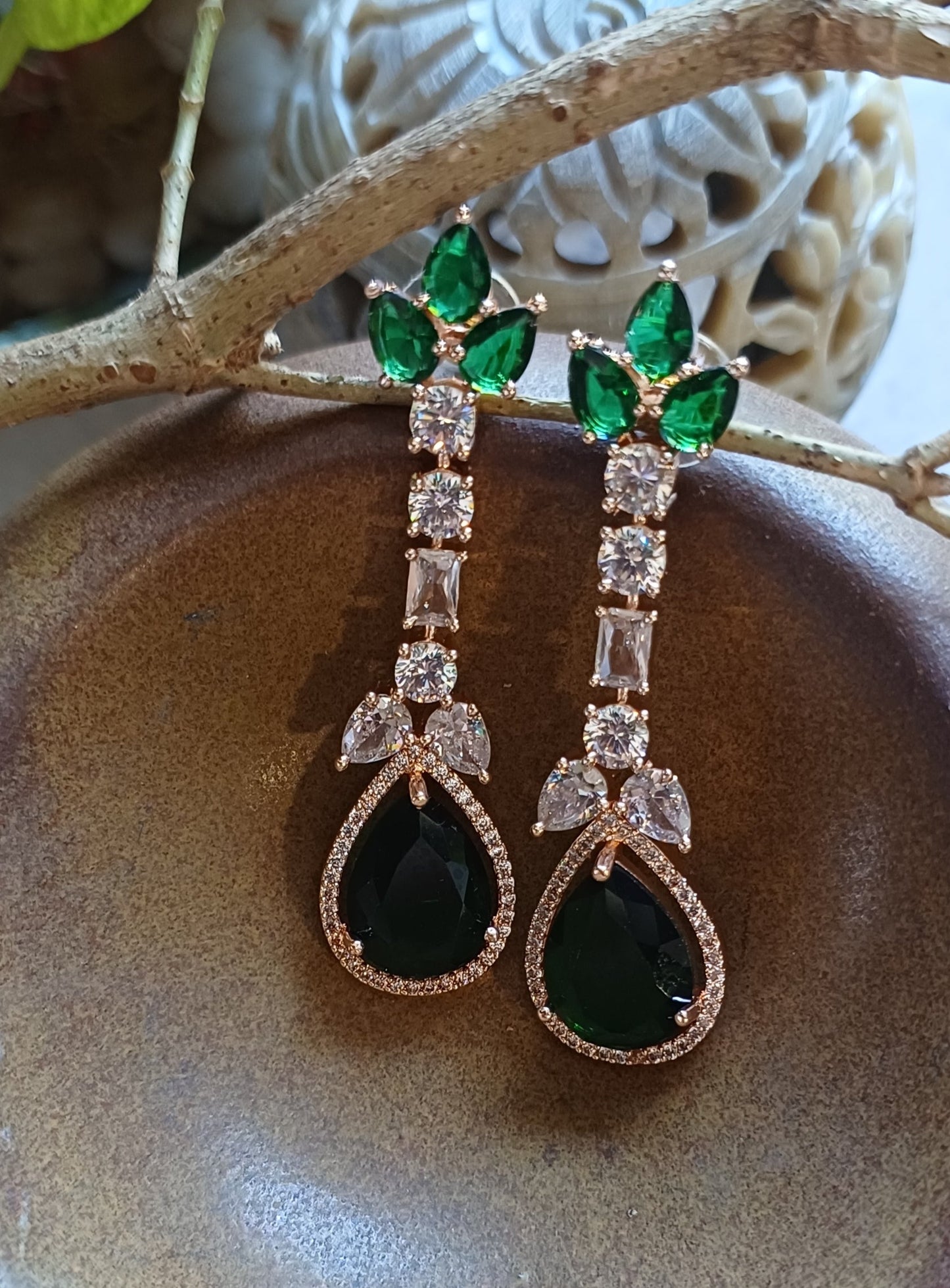 Green Eden Danglers Rose Gold