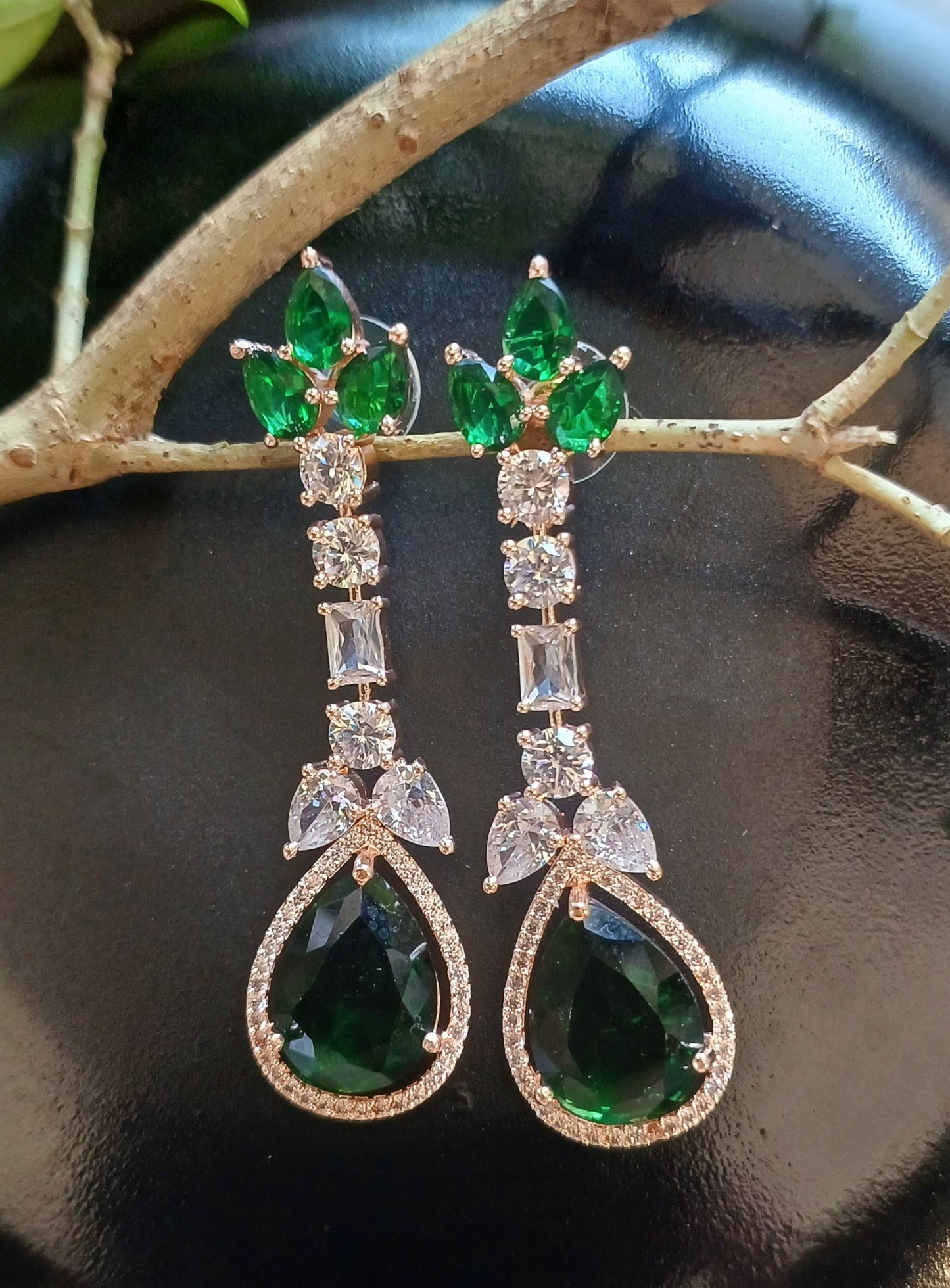 Green Eden Danglers Rose Gold