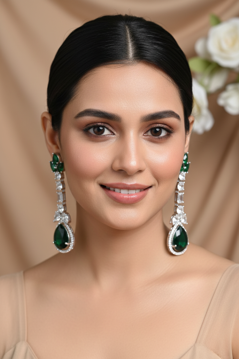 Green Eden Danglers Silver