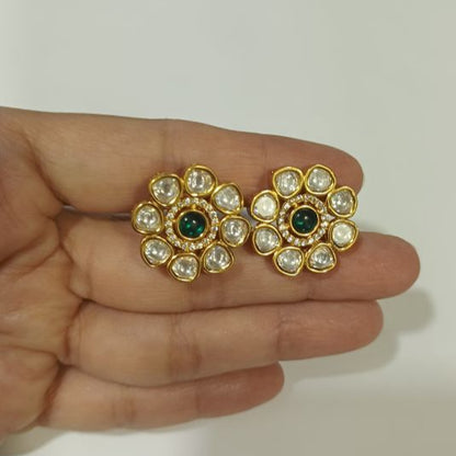 Green Floral Kundan Studs