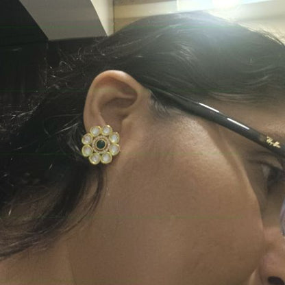 Green Floral Kundan Studs