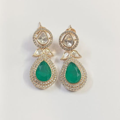 Green Gauri Kundan Drops