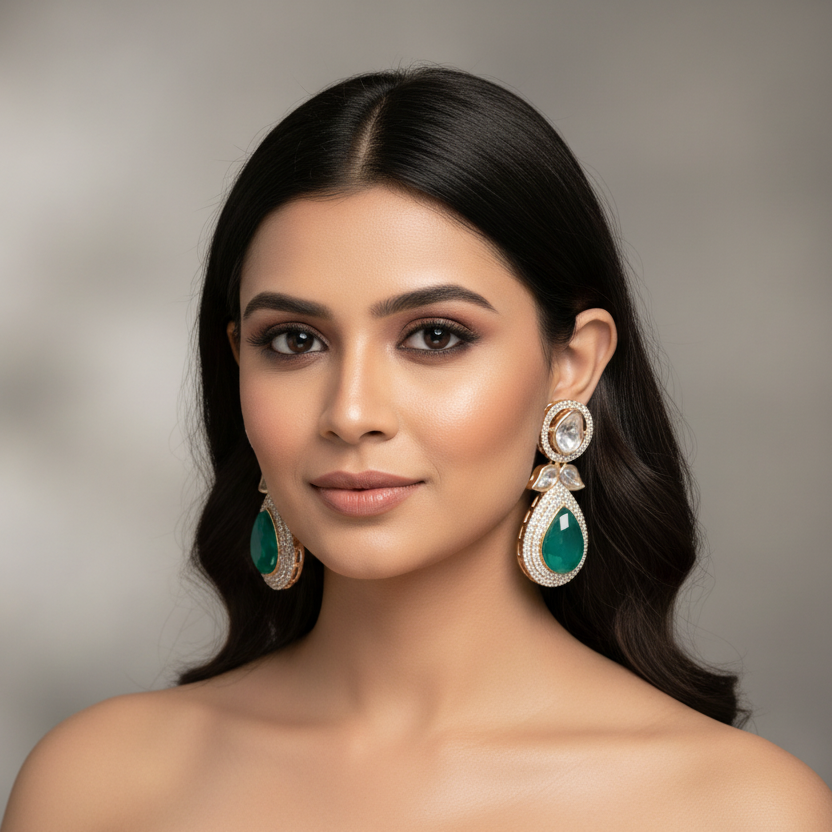 Green Gauri Kundan Drops