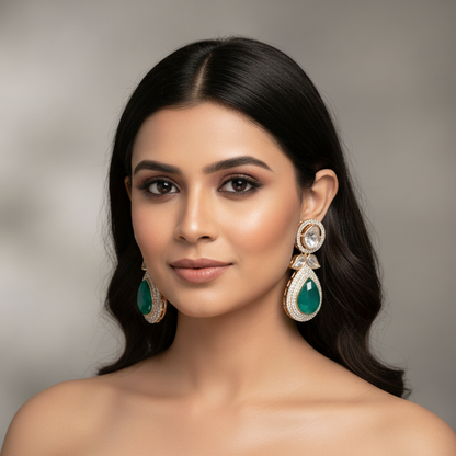 Green Gauri Kundan Drops