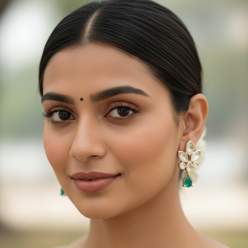 Green Gill Kundan Studs Gold
