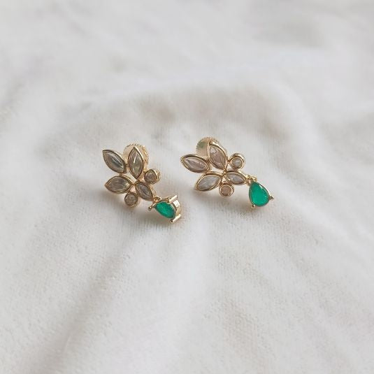 Green Gill Kundan Studs Gold
