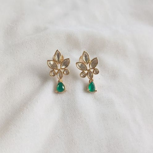 Green Gill Kundan Studs with Carat Plating on Brass