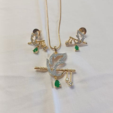 Green Krishna Diamond Pendant Set