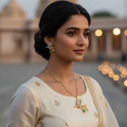 Green Krishna Diamond Pendant Set