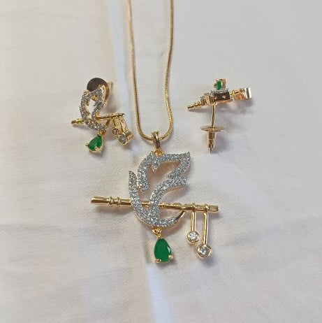 Green Krishna Diamond Pendant Set