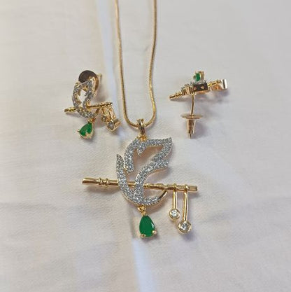 Green Krishna Diamond Pendant Set