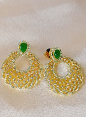 American Diamond Green Kriti Chandbali Earrings