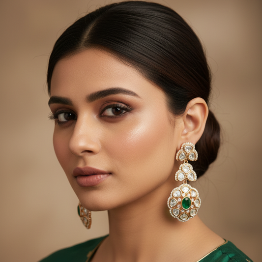 Green Mukta Kundan Dangler