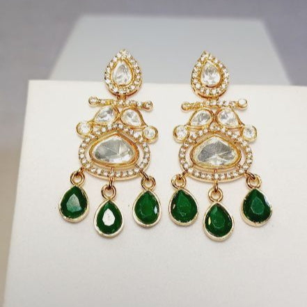 Green Nirvi Kundan Dangle Earrings