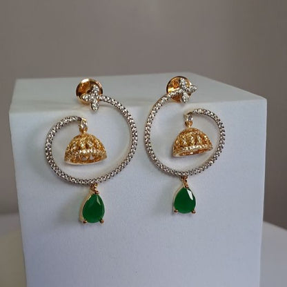 American Diamond Green Raaga Chandbali Jhumki Earrings