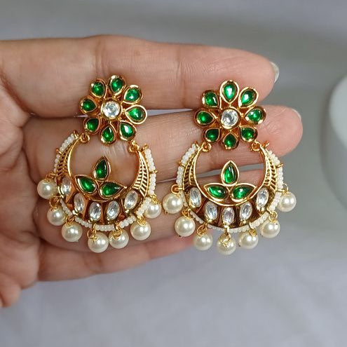 Green Ramya Kundan Chandbali Earrings