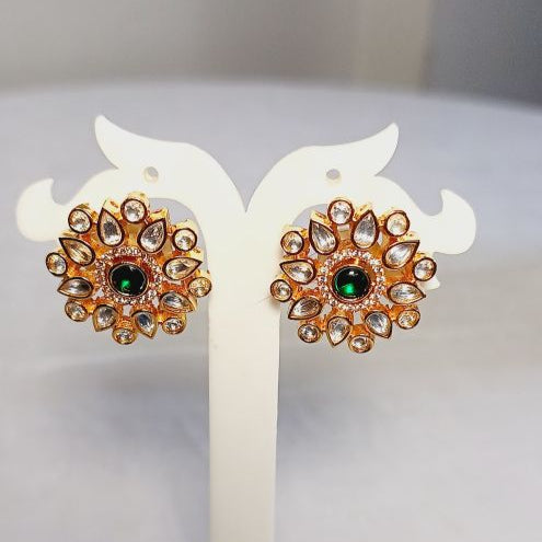 Green Reya Kundan Studs Gold