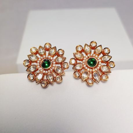 Green Reya Kundan Studs Gold