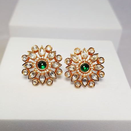 Green Reya Kundan Studs Earrings