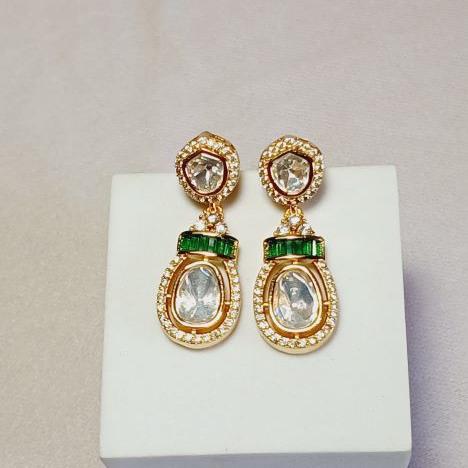 Green Kundan Roma Drop Earrings