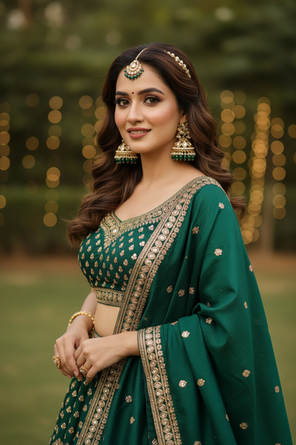 Green Saanvi Kundan Jhumki - Gold